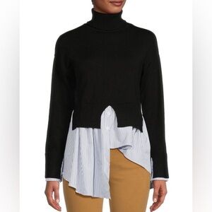 Avantlook Striped Splicing Turtleneck Layered Sweater